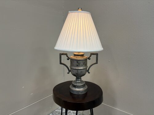 Distressed Iron Trophy Style Tamp Lamp with Accordian Shade