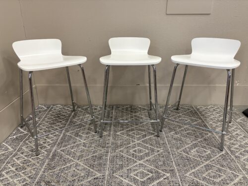 CRATE AND BARREL  Felix White Counter Stools with Chrome Base  (Set of 3)