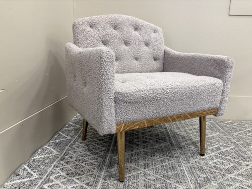 Modern Greige Boucle Accent Chair with Rose Gold Legs