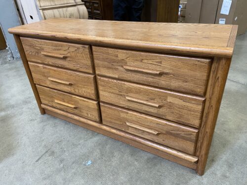 DIXIE 6 Drawer Natural Finish Lowboy Dresser with Wooden Rail Pulls