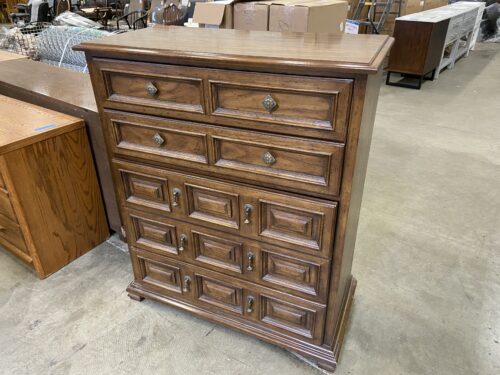 DREXEL Esperanto Wooden 5 Drawer Tallboy Dresser with Decorative Brass Pulls