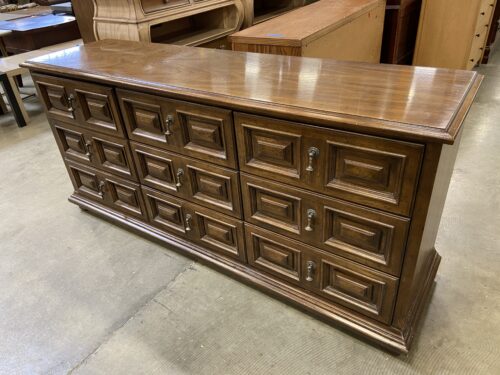 DREXEL Esperanto Wooden 9 Drawer Lowboy Triple Dresser with Decorative Brass Pulls