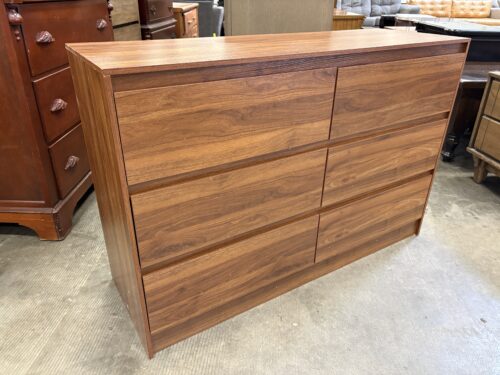 Sleek Warm Cherry Finish 6 Drawer Dresser with Finger Pulls