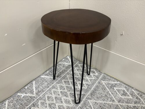 Dark Finish Wood Slab Accent Table with Hairpin Legs