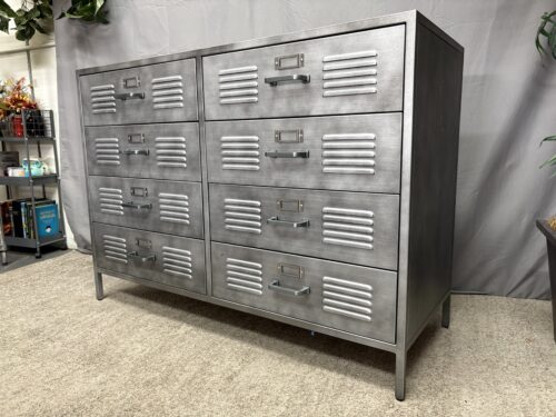 POTTERY BARN TEEN Locker 8-Drawer Wide Dresser in Galvanized Grey