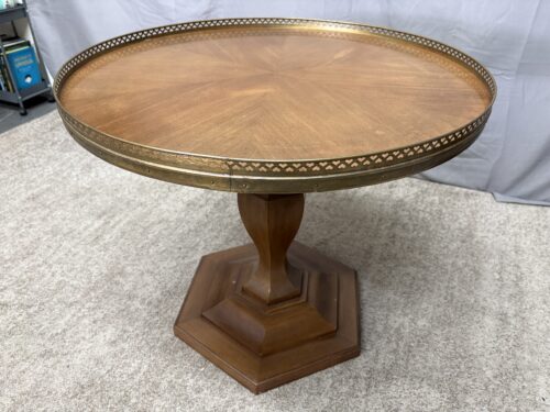 Vintage Starburst Round Wooden Side Table w/ Heart Engraved Brass Trim