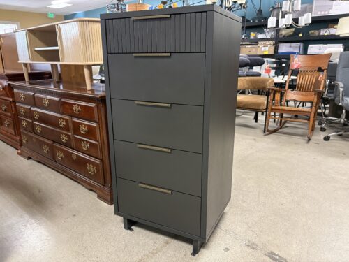 Modern Dark Grey 5-Drawer Narrow Dresser