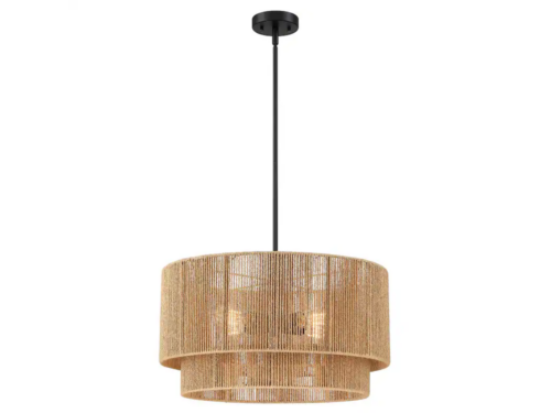 NEW! BLUESKY EARTH 4-Light Gold & Rattan Round Chandelier