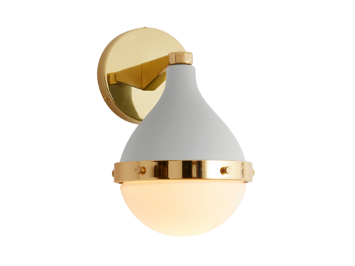 REJUVENATION Endicot 7" Wall Sconce Light in Lacquered Polished Brass and Matte Dove Grey