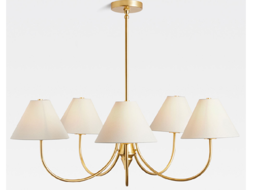 REJUVENATION  Conley 5 Light Chandelier in Aged Brass with White Sloped Shades