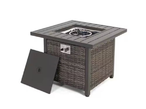 NEW! NUU GARDEN 30" Square Rattan Propane Gas Fire Pit Table