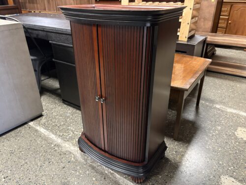 BOMBAY Cherry Finish Tambour Door Transitional Narrow Bar Cabinet