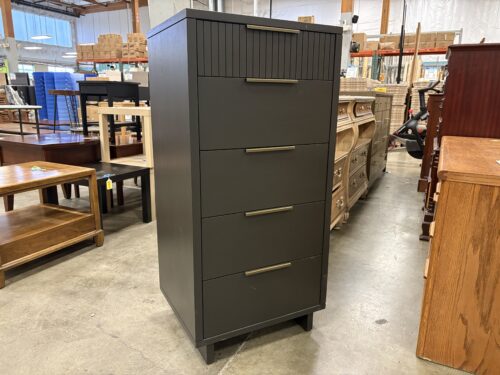 Modern Dark Grey 5-Drawer Tallboy Dresser