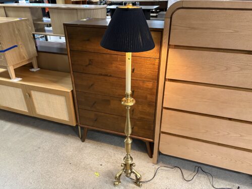 Brass Tripod Candlestick Floor Lamp w/ Black Pleated Shade