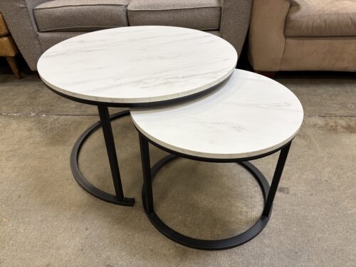 Modern Round Marble Illusion Nesting Coffee Table with Open Metal Frame (Set of 2)