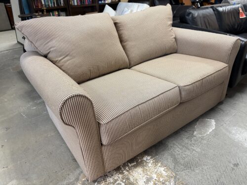 Brown & Tan Stripped Roll Arm Loveseat