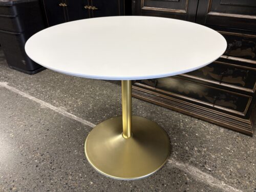 White Bistro Table w/ Brass Pedestal Base