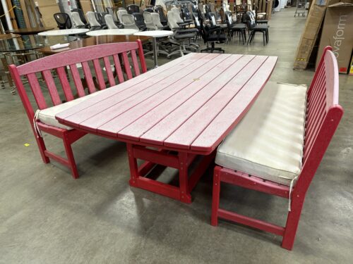 Red Outdoor Picnic Table Style Dining Set with Bench Seating (Set of 3)