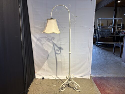 Vintage White Iron Scrolled Bell Floor Lamp