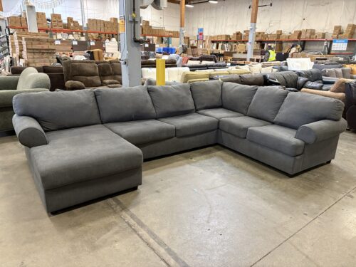 ASHLEY FURNITURE Grey Roll Arm 3 Piece U-Shaped Sectional Sofa