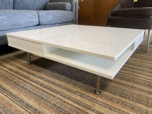 Modern White & Chrome 2-Drawer Square Low Coffee Table