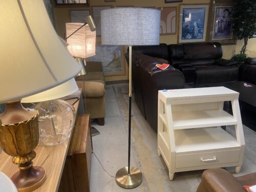 Modern BLack & Gold Floor Lamp w/ Textured Grey Shade