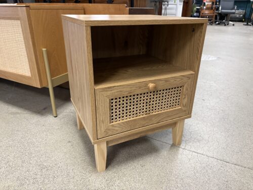 Blonde Cane Drawer Open Nightstand