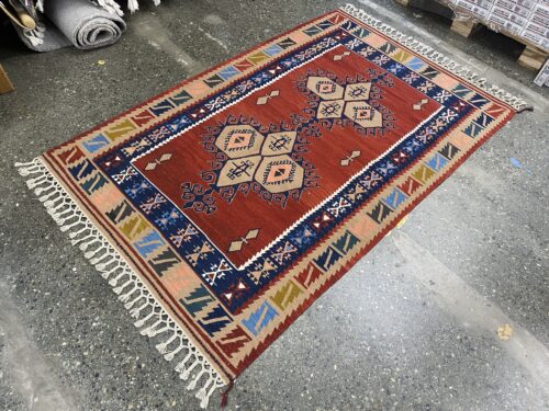 Vintage Hand Knotted Turkish Kilim 4x6 Area Rug