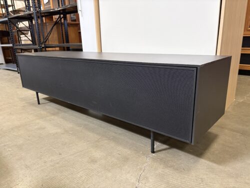Sleek Black Drop-Front Media Stand with Metal Legs