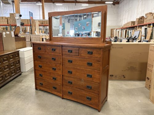 MASTERCRAFT Wooden Mission Style 12 Drawer Dresser with Mirror and Cedar Lined Drawers