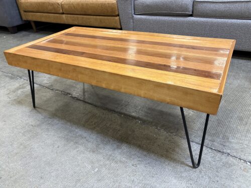 Rectangular Mixed Wood Coffee Table with Hairpin Legs