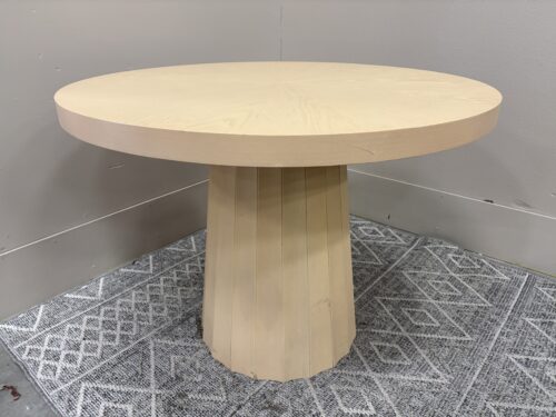 Round Starburst Ash Veneer Dining Table with Paneled Pedestal Base