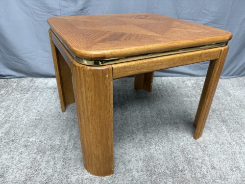 Oak Finish Parquet Top End Table w/ Gold Trim