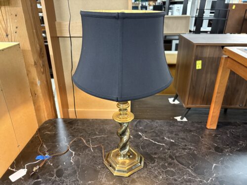 STIFFEL Brass Barley Twist Candlestick Table Lamp w/ Black Shade