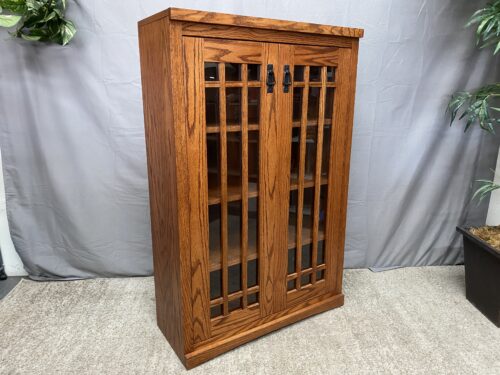 Mission Style Wood 4-Shelf Storage Cabinet w/ Black Pulls