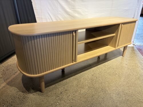 MODWAY Contour MCM Style Slatted Sliding Door TV Stand