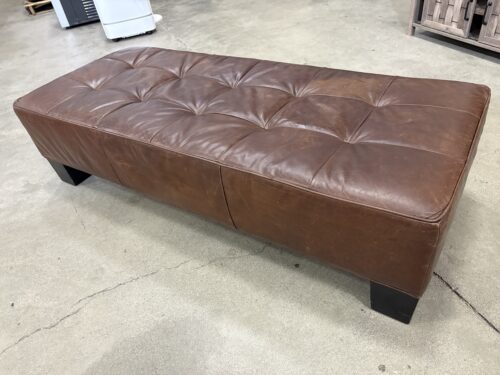 CRATE & BARREL Large Chocolate Brown Tufted Leather Ottoman