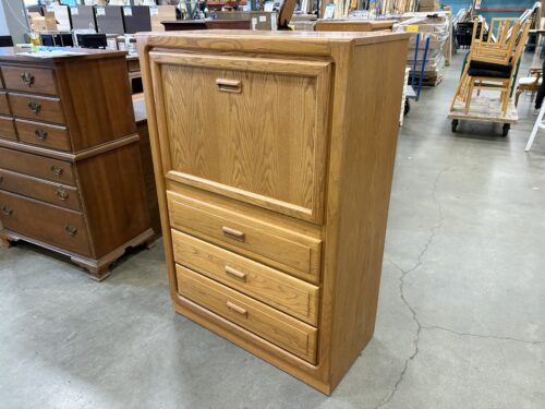 STANLEY Red Oak 3 Drawer Dresser with Illuminated Drop-Shelf Secretary Desk