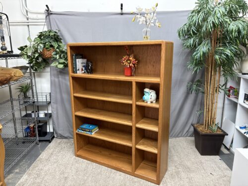 Natural Oak Finish Offset Double Bookcase