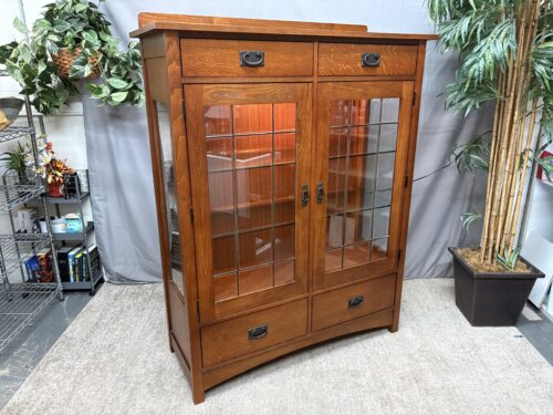 BASSETT Arts & Crafts Lighted Glass Door Cabinet w/ 4 Drawers