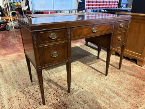 Vintage Neoclassical Style Solid Mahogany 5-Drawer Desk
