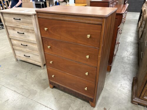 Cherry Finished 4 Drawer Tallboy Dresser with Gold Tone Pulls