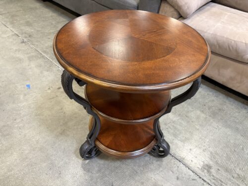 Round Dark Finished 3 Tier Side Table with Decorative Curved Metal Legs
