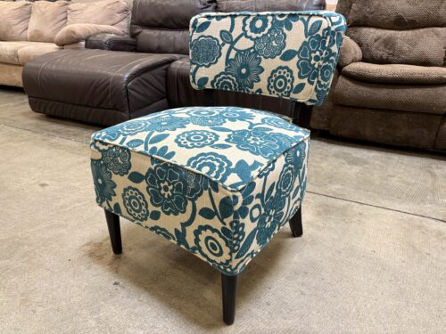 Teal and Cream Floral Armless Accent Chair