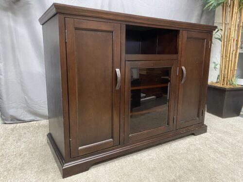 Dark Wooden Smoked Glass 3-Cabinet TV-Stand