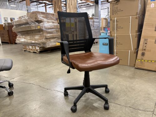 Modern Brown Leather Seat and Mesh Office Chair