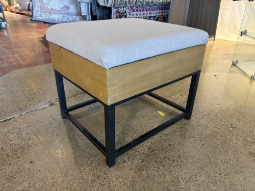 Wood and Metal Upholstered Storage Ottoman in Cream