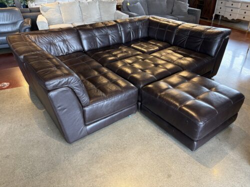 Brown Leather Seven Piece Modular Sectional
