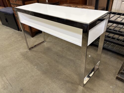 Sleek Modern White Console Table with Chrome Base