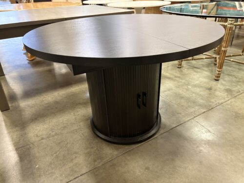 Modern Black Pedestal Dining Table with Base Storage Cabinet